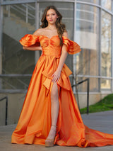 Lael | Orange Sweetheart Pleated A-Line Prom Dress With Bow