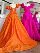 Lael | Orange Sweetheart Pleated A - Line Prom Dress With Bow - KissProm