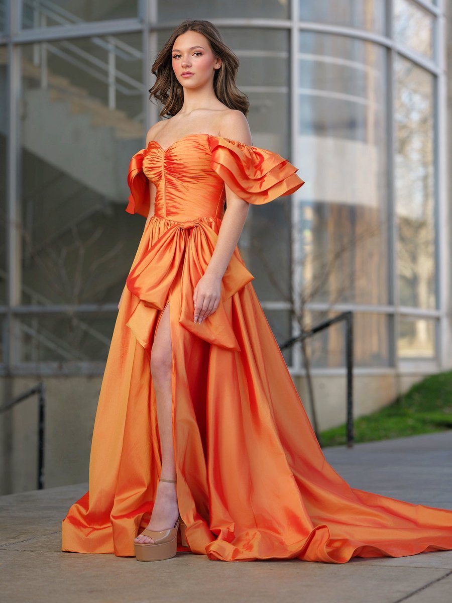 KissProm Orange Sweetheart Pleated A-Line Prom Dress With Bow, Orange / 8