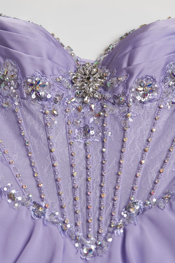 Laerith | Lilac - Sweetheart Chiffon Ruffled A Line Long Formal Prom Dresses With Beading - KissProm