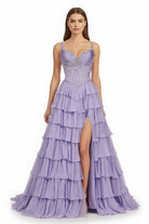 Laerith | Lilac - Sweetheart Chiffon Ruffled A Line Long Formal Prom Dresses With Beading - KissProm