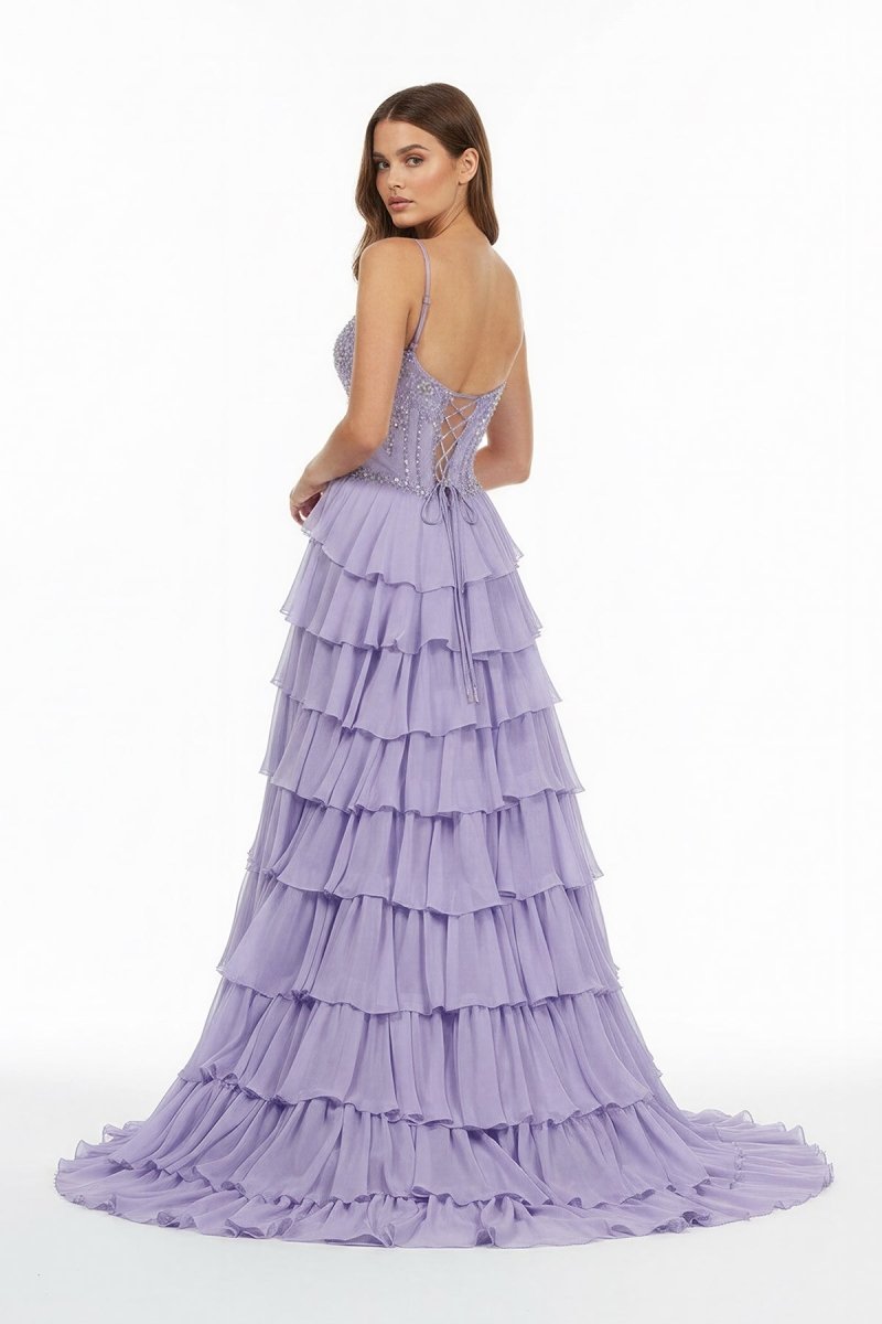 Laerith | Lilac - Sweetheart Chiffon Ruffled A Line Long Formal Prom Dresses With Beading - KissProm