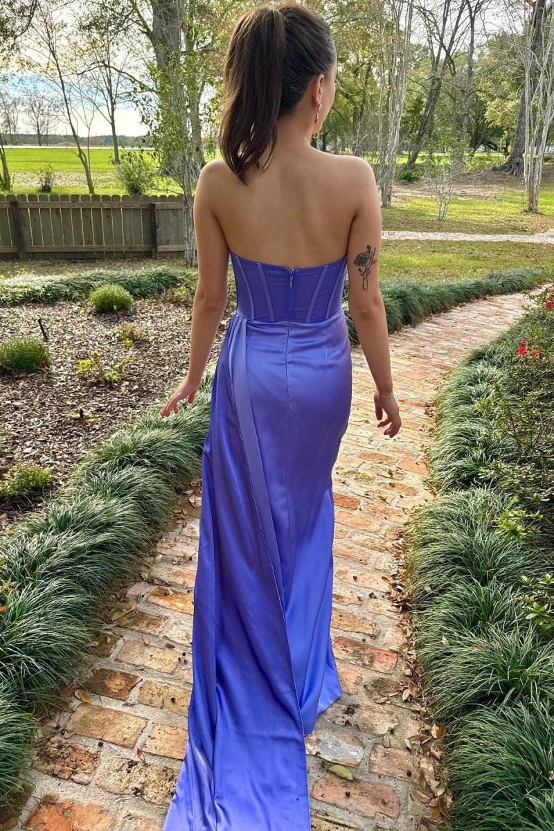 green emerald velvet dress One-Shoulder Periwinkle Applique Long Formal Dress with Slit – Modsele main image 0