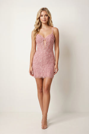 Pink - Spaghetti Straps Bodycon Sequin Cocktail Dresses With Keyhole - KissProm