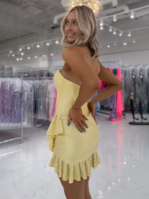 Lalita | Yellow - Strapless Beaded Bodycon Short Homecoming Dress With Ruffles