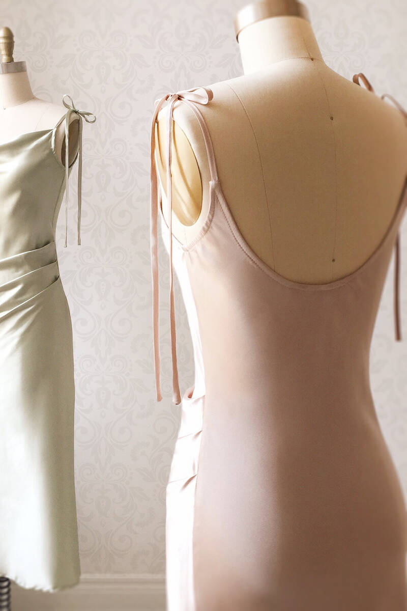 Lamont | Sheath Champagne Long Bridesmaid Dress With Tie Shoulder - KissProm