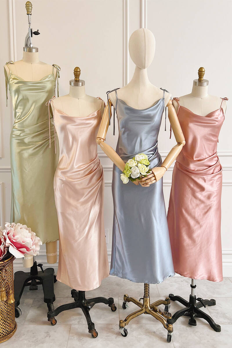 Lamont | Sheath Champagne Long Bridesmaid Dress With Tie Shoulder - KissProm