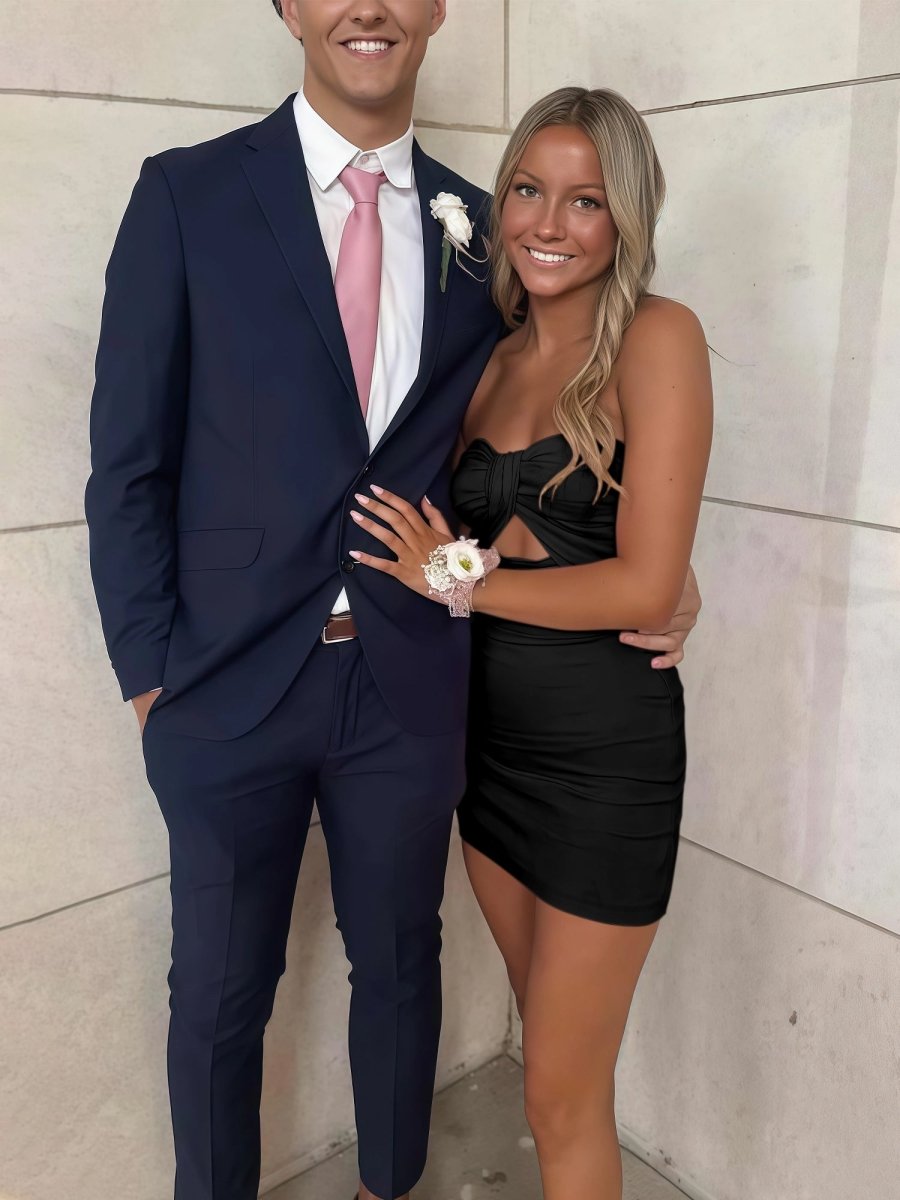 Lamya | Black - Strapless A Line Short Homecoming Dresses