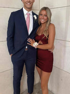 Gali | Burgundy - Strapless A Line Short Homecoming Dresses