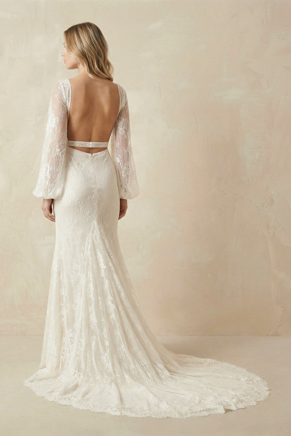 Long Lartern Sleeve Mermaid V-Neck Backless Lace Bohemian Wedding Dresses – Wedding Dresses by KissProm | Available at KissProm