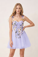 Lavender 3D Flower Tulle Short Length Prom Dresses | KISSPROM