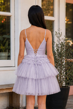 Layla | A-Line Deep V Neck Tiered Short Homecoming Dress