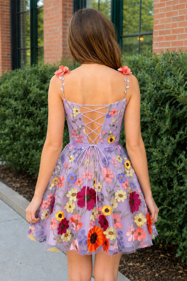 Lavender A Line Floral Short Homecoming Dress With 3D Flowers | KISSPROM