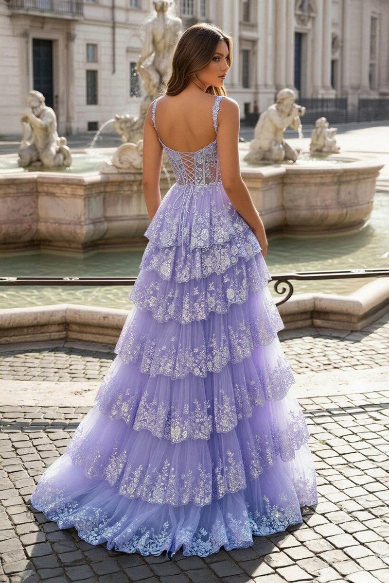 Lavender Princess A Line Off the Shoulder Corset Prom Dress with Lace Ruffles, Lavender / 12 Lavender Princess A Line Off the Shoulder Corset Prom Dress with Lace Ruffles, Lavender / 12
