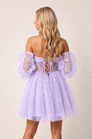Lavender A-Line Pleated Tulle Homecoming Dress (2) | KISSPROM