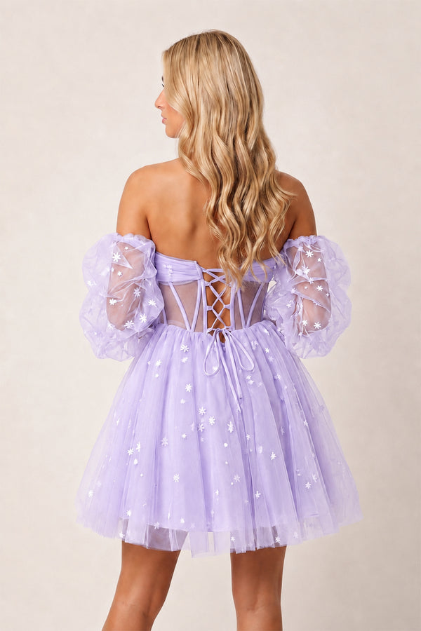 Lavender A-Line Pleated Tulle Homecoming Dress (2) | KISSPROM