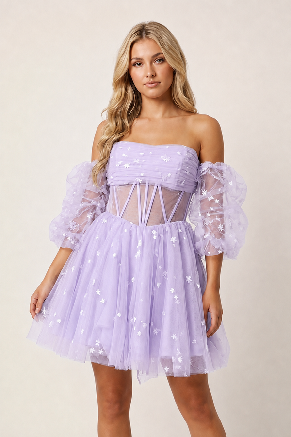 Lavender A-Line Pleated Tulle Homecoming Dress | KISSPROM