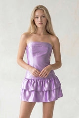 Lavender Strapless A-line Ruffle Short Homecoming Dress - KISSPROM