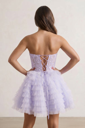 Lavender A-Line Ruffled Strapless Corset Short Homecoming Dress | KISSPROM