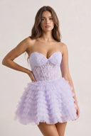 Lavender A-Line Ruffled Strapless Corset Short Homecoming Dress | KISSPROM