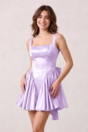 Lavender A Line Satin Square Neck Homecoming Dress with Bowknot Ruffles | KISSPROM