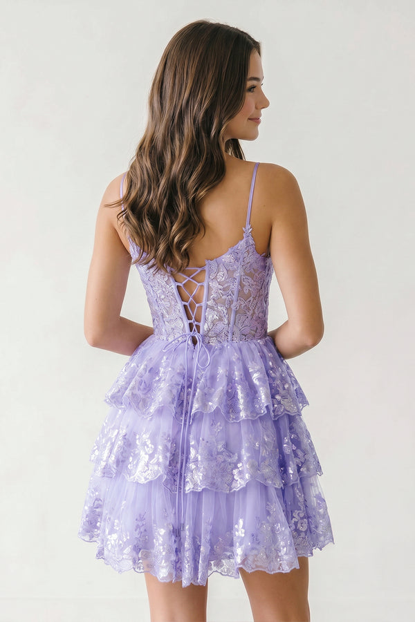 Lavender A- Line Sequins Multi-Layers Short Homecoming Dress (2) | KISSPROM