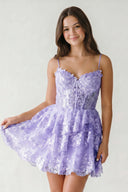 Lavender A- Line Sequins Multi-Layers Short Homecoming Dress | KISSPROM