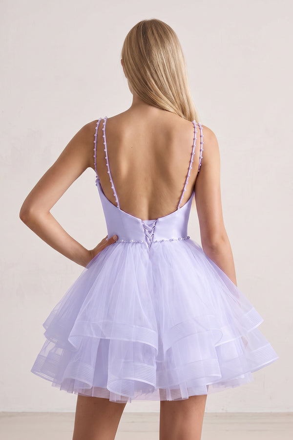 Lavender A-line Spaghetti Straps Tulle Short Homecoming Dresses (2) | KISSPROM