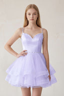 Lavender A-line Spaghetti Straps Tulle Short Homecoming Dresses | KISSPROM
