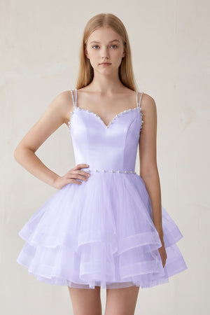 Lavender A-line Spaghetti Straps Tulle Short Homecoming Dresses | KISSPROM