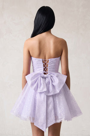 Lavender A Line Strapless Glitter Tulle Ruffled Homecoming Dresses with Bow (2) | KISSPROM