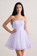 Lavender A Line Strapless Glitter Tulle Ruffled Homecoming Dresses with Bow | KISSPROM