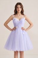 Lavender A Line Sweetheart Spaghetti Straps Tulle Short Homecoming Dresses | KISSPROM