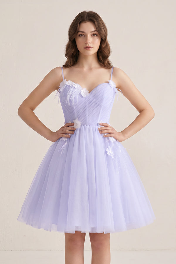 Lavender A Line Sweetheart Spaghetti Straps Tulle Short Homecoming Dresses | KISSPROM