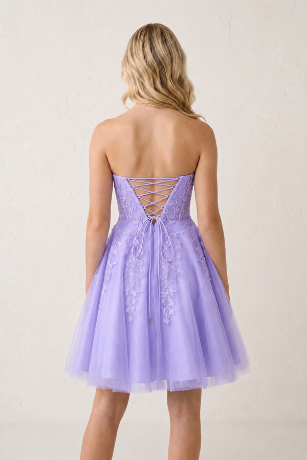 Lavender A-Line Tulle Lace Homecoming Dress with Appliques | KISSPROM