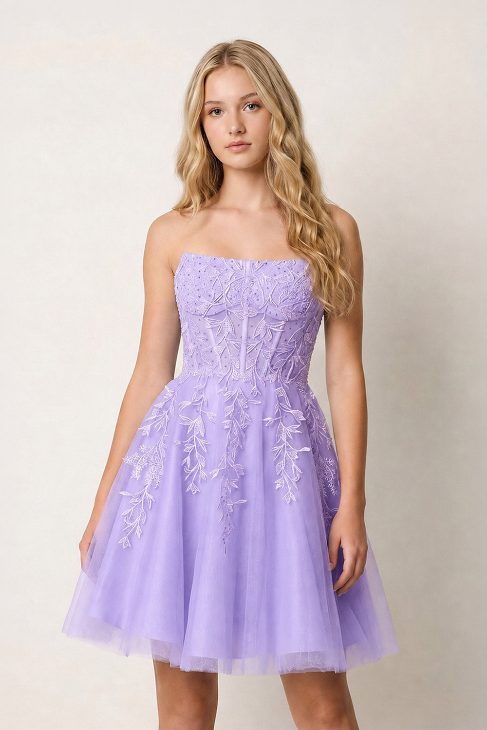 Lavender A-Line Tulle Lace Homecoming Dress with Appliques | KISSPROM