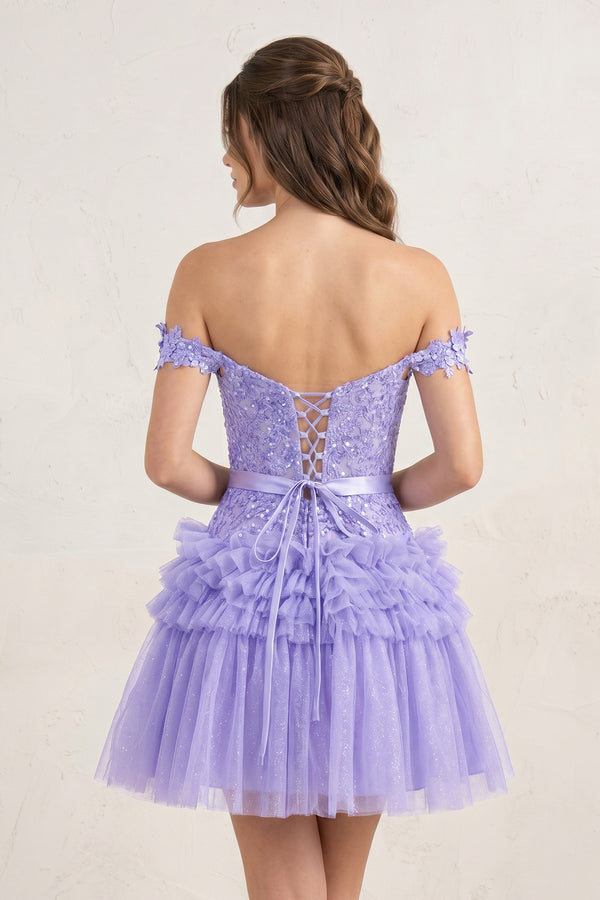 Lavender A Line Tulle Tiered Short Homecoming Dress | KISSPROM