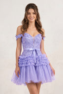 Lavender A Line Tulle Tiered Short Homecoming Dress | KISSPROM