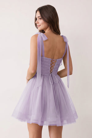 Lavender A-Line V-Neck Pleated Short Homecoming Dress (2) | KISSPROM