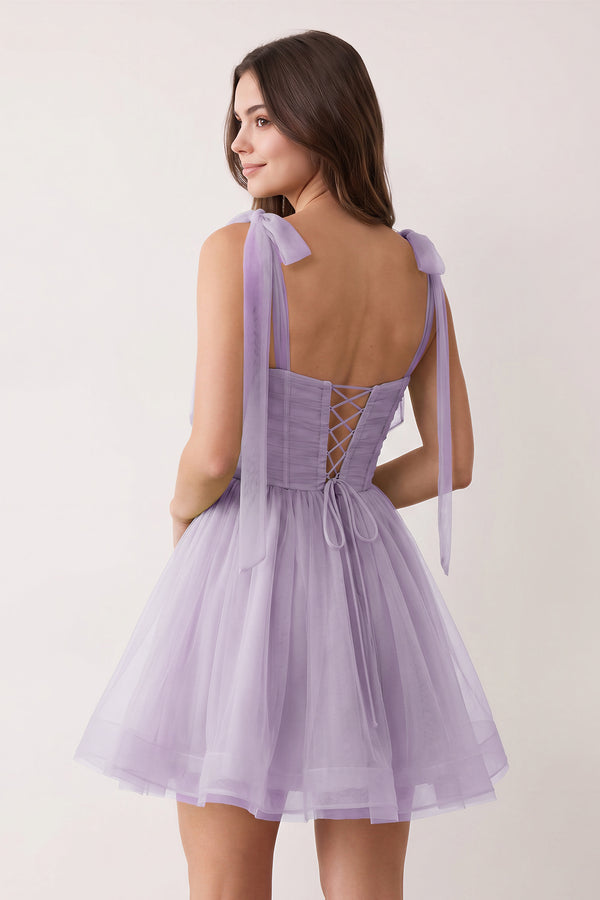 Lavender A-Line V-Neck Pleated Short Homecoming Dress (2) | KISSPROM