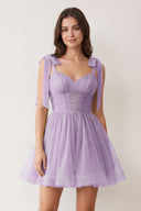 Lavender A-Line V-Neck Pleated Short Homecoming Dress | KISSPROM