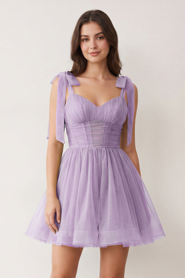 Lavender A-Line V-Neck Pleated Short Homecoming Dress | KISSPROM