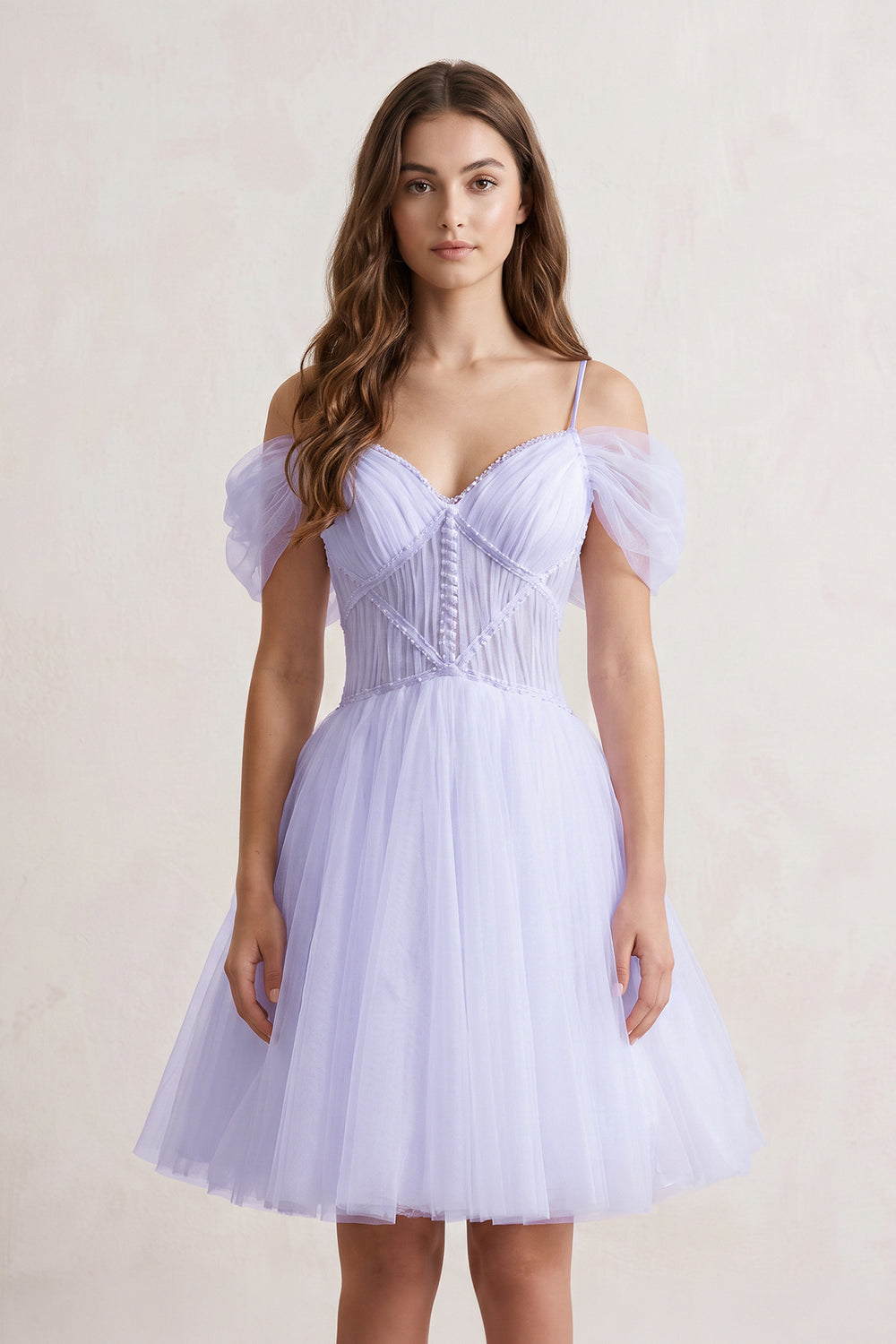 Lavender A-line V Neck Tulle Homecoming Dresses | KISSPROM