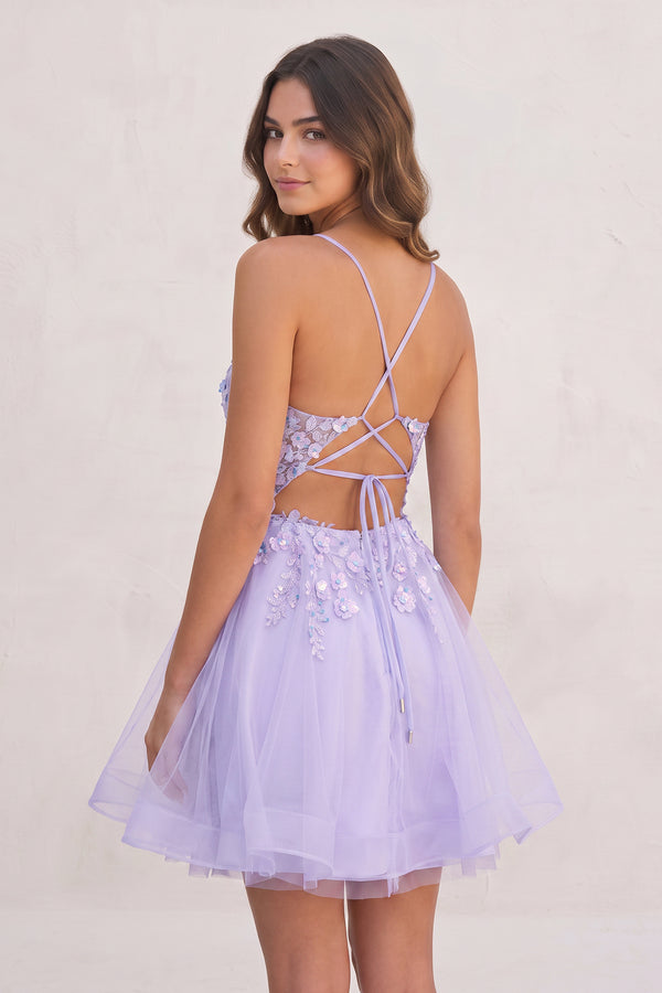 Lavender A Line V Neck Tulle Sequined Homecoming Dresses with Appliques (2) | KISSPROM