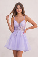 Lavender A Line V Neck Tulle Sequined Homecoming Dresses with Appliques | KISSPROM