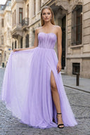 A - Line Sweetheart Beads Empire - Waist Sleeveless Prom Dress With Slit - KissProm
