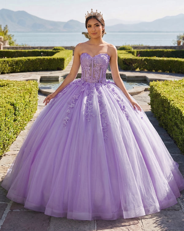 Lavender Ball-Gown Tulle 3D Flowers Sweetheart Quinceanera Dresses | KISSPROM