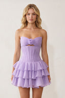 Lavender 3D-Flower Sweetheart Cut-Out Ruffled A-Line Satin Homecoming Dress - KISSPROM