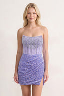 Lavender Bodycon Strapless Corset Beaded Mini Homecoming Dresses | KISSPROM