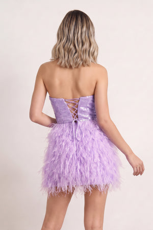 Lavender Bodycon Strapless Sequin Mini Homecoming Dresses with Feathers (2) | KISSPROM